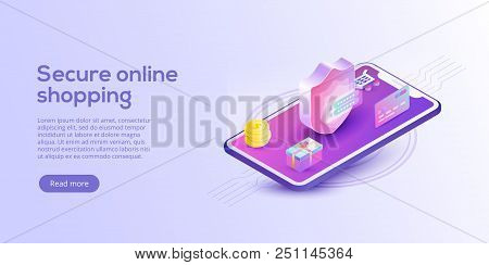 Online Shopping Or E-commerce Isometric Vector Illustration. Internet Store Payment Procedure  Conce