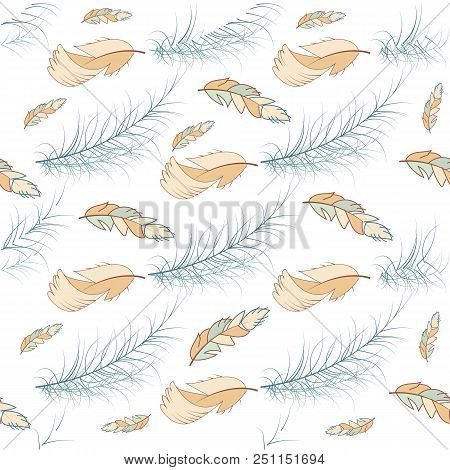 Tribal Feather Seamless Pattern Background Bird Nature Wing Element Vector Graphic Illustration Hand