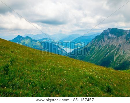 Summer landscape of Switzerland mountain nature at Rochers-de-Naye
