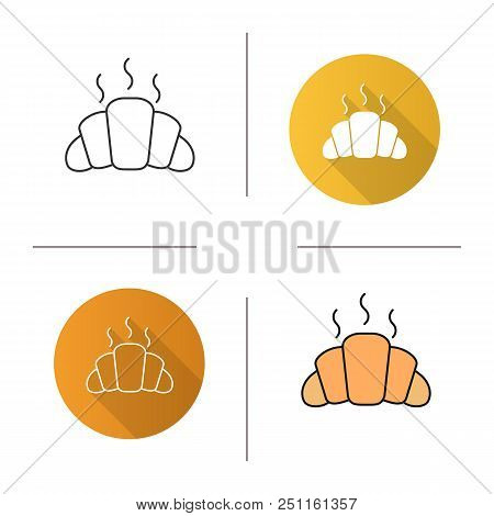 Fresh Croissant Icon. Flat Design, Linear And Color Styles. Crescent Roll. Isolated Vector Illustrat