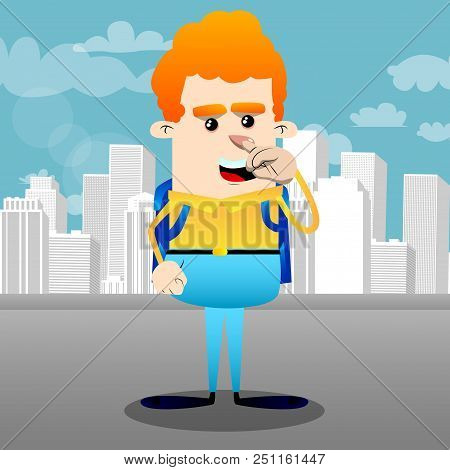 Schoolboy With Symphaty. Vector Cartoon Character Illustration.
