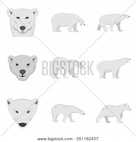 Polar Bear Baby White Icons Set. Flat Illustration Of 9 Polar Bear Baby White Vector Icons Isolated 