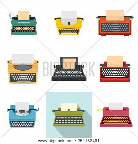 Typewriter Machine Keys Old Keyboard Icons Set. Flat Illustration Of 9 Typewriter Machine Keys Old K