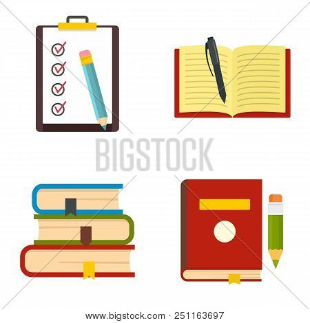 Homework Study School Icons Set. Flat Illustration Of 4 Homework Study School Vector Icons Isolated 