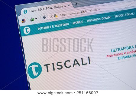 Ryazan, Russia - July 24, 2018: Homepage Of Tiscali Website On The Display Of Pc. Url - Tiscali.it