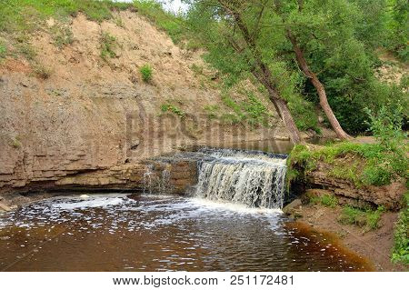 Small Waterfall On Sablinka River In Leningrad Region, Russia.