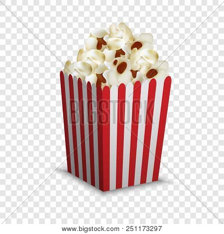 Stripped Popcorn Box Mockup. Realistic Illustration Of Stripped Popcorn Box Vector Mockup For On Tra