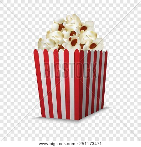 Cinema Popcorn Box Mockup. Realistic Illustration Of Cinema Popcorn Box Vector Mockup For On Transpa
