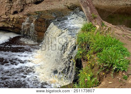 Small Waterfall On Sablinka River In Leningrad Region, Russia.