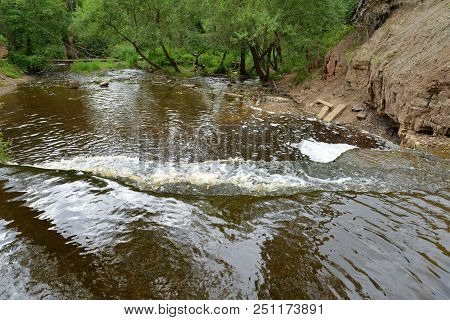 Small Waterfall On Sablinka River In Leningrad Region, Russia.