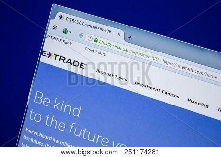 Ryazan, Russia - July 24, 2018: Homepage Of Etrade Website On The Display Of Pc. Url - Etrade.com