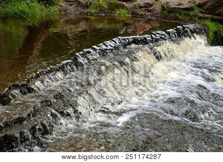 Small Waterfall On Sablinka River In Leningrad Region, Russia.