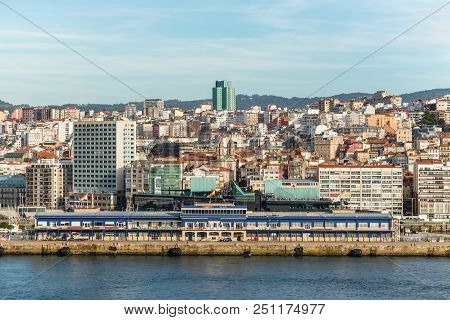Vigo, Spain - May 20, 2017: Cityscape Of Vigo With The Cruise Terminal In The Foreground In Vigo, Ga