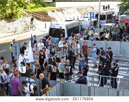 Protests In Front Of Polish Senate And Parliament, July 24, 2018, Warsaw, Poland