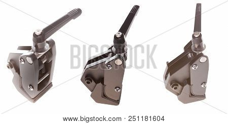 A Black Clamp Isolated Against Isolated On A White Background