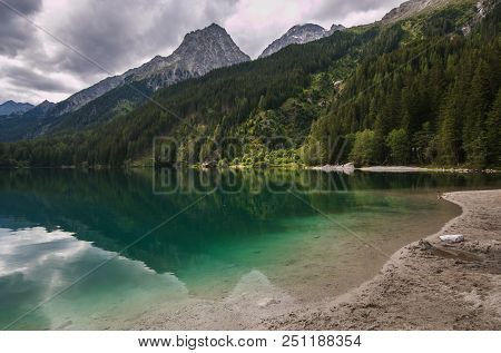Amazing View Of Anterselva Lake In The Italian Dolomites
