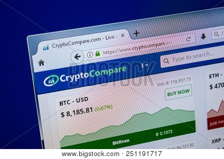 Ryazan, Russia - July 25, 2018: Homepage Of Cryptocompare Website On The Display Of Pc. Url - Crypto