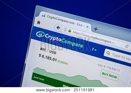 Ryazan, Russia - July 25, 2018: Homepage Of Cryptocompare Website On The Display Of Pc. Url - Crypto