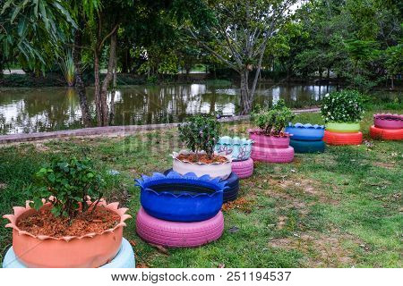 Colored Green Planters Made From Recycled Tires