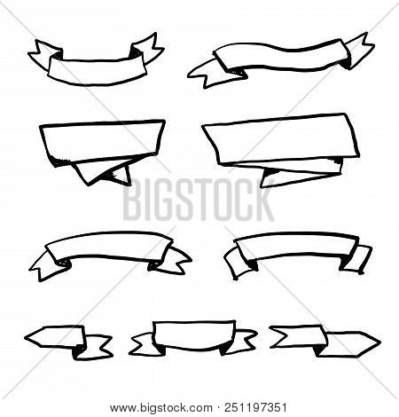 Vector Doodle Flying Banner Pennants Collection Set
