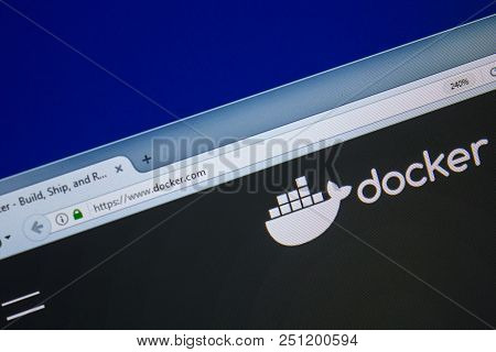 Ryazan, Russia - July 25, 2018: Homepage Of Docker Website On The Display Of Pc. Url - Docker.com