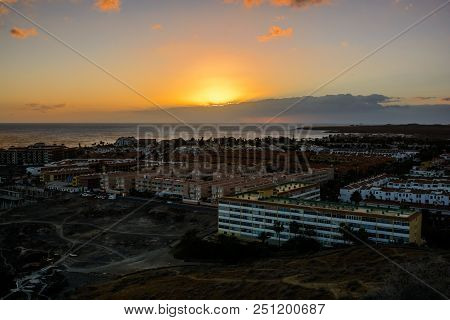 Summer Sunset Seascape On Tropical Island Tenerife, Canary In Spain.