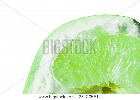 Lime Slice Slice Of Green Lime Orange Pamela. Fresh Citrus Isolate On White Background. Art Abstract