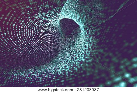 Science And Technology Concept.big Data And Computing Background.abstract Dots Tunnel And Waves.3d I