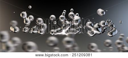 Ink Or Fluid Shapes.science Physics And Chemistry.abstract Tin Or Silver Liquid Drops Background.3d 