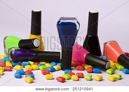Multicolor Group Of Containers To Paint Nails
