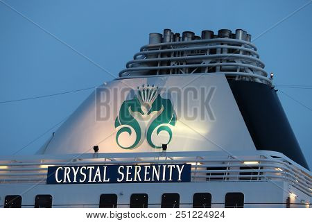 Ijmuiden, The Netherlands -july 27th 2018: Crystal Serenity Owned By Crystal Cruises, Leaving Ijmuid