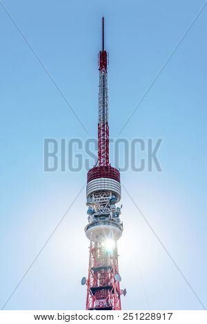 Close Up View Of Tokyo Tower With Bright Blue Sky