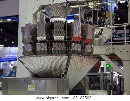 Bangkok, Thailand - June 14, 2018: Multi-head Weigher Machine For Sachets|chips Snack Display In Pro