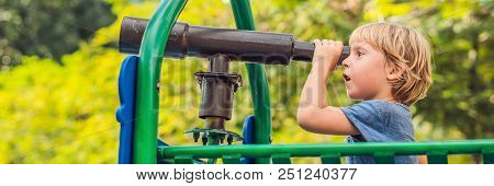 Funny Cute Happy Baby Playing On The Playground. The Emotion Of Happiness, Fun, Joy. Banner, Long Fo