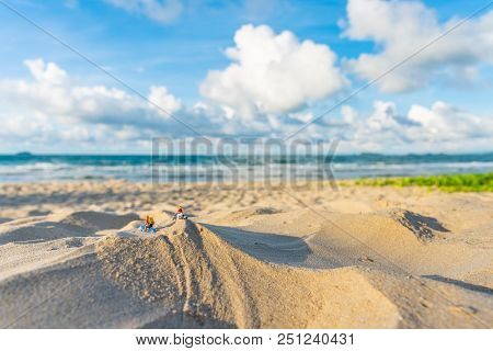 Dolls Couple Biker On The Sand Beach.