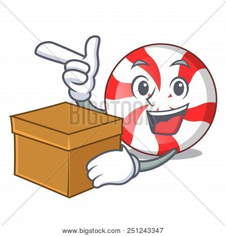 With Box Peppermint Candy Character Cartoon Vector Illustration
