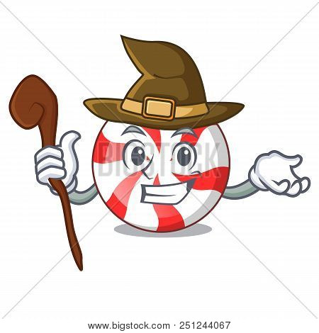 Witch Peppermint Candy Mascot Cartoon Vector Illustration