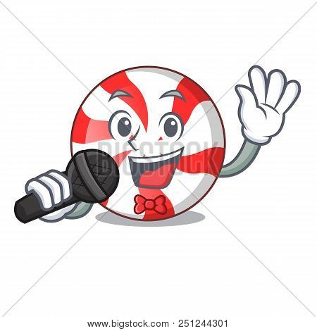 Singing Peppermint Candy Mascot Cartoon Vector Illustration