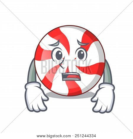 Afraid Peppermint Candy Mascot Cartoon Vector Illustration