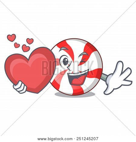 With Heart Peppermint Candy Mascot Cartoon Vector Illustration
