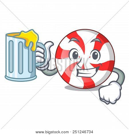 With Juice Peppermint Candy Mascot Cartoon Vector Illustration