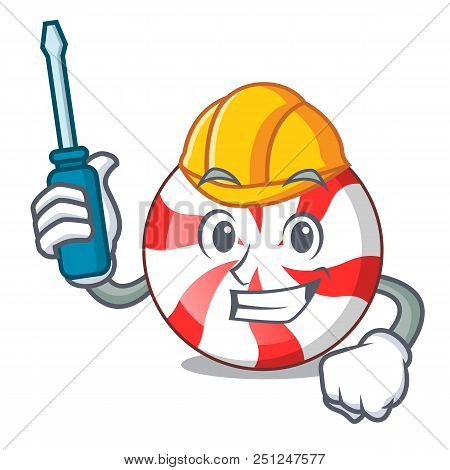 Automotive Peppermint Candy Mascot Cartoon Vector Illustration