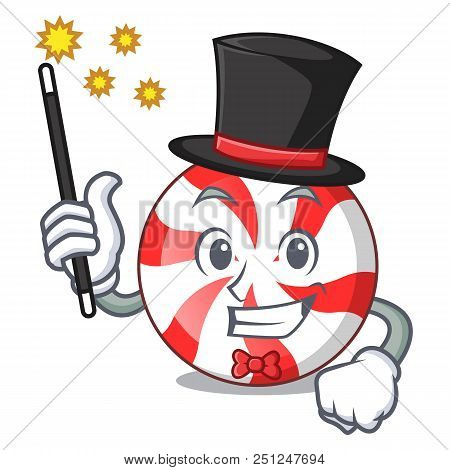 Magician Peppermint Candy Mascot Cartoon Vector Illustration