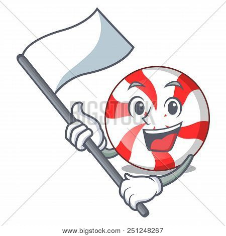 With Flag Peppermint Candy Mascot Cartoon Vector Illustration