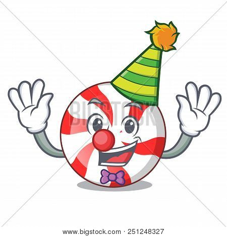 Clown Peppermint Candy Mascot Cartoon Vector Illustration