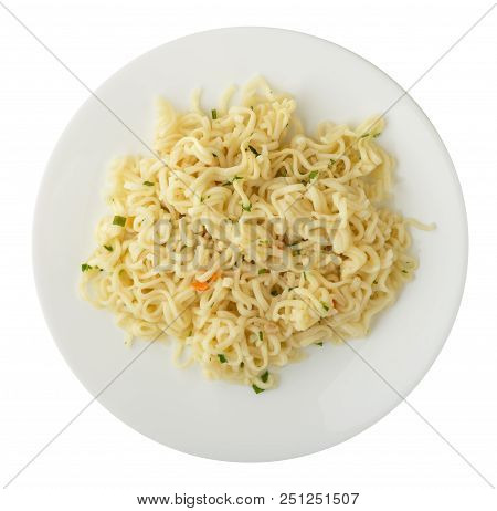 Vermicelli On A Plate Isolated On White Background. Vermicelli On A Plate Top View