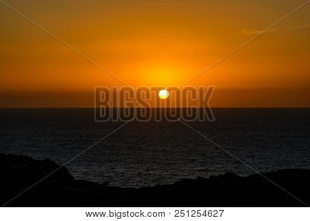 Summer Sunset Seascape On Tropical Island Tenerife, Canary In Spain.