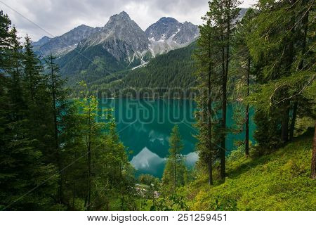 Summer View Of Anterselva Lake In Italy