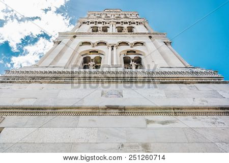 Cathedral Of Saint Domnius In Split, Croatia. Religious Architecture. Travel Destination. Clouds And