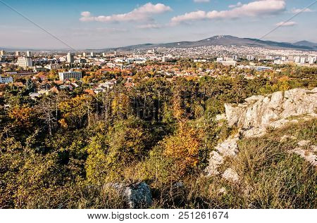 Nitra City Under Zobor Hill In Autumn Time. Slovak Republic. Urban Scene. Seasonal Scene. Travel Des